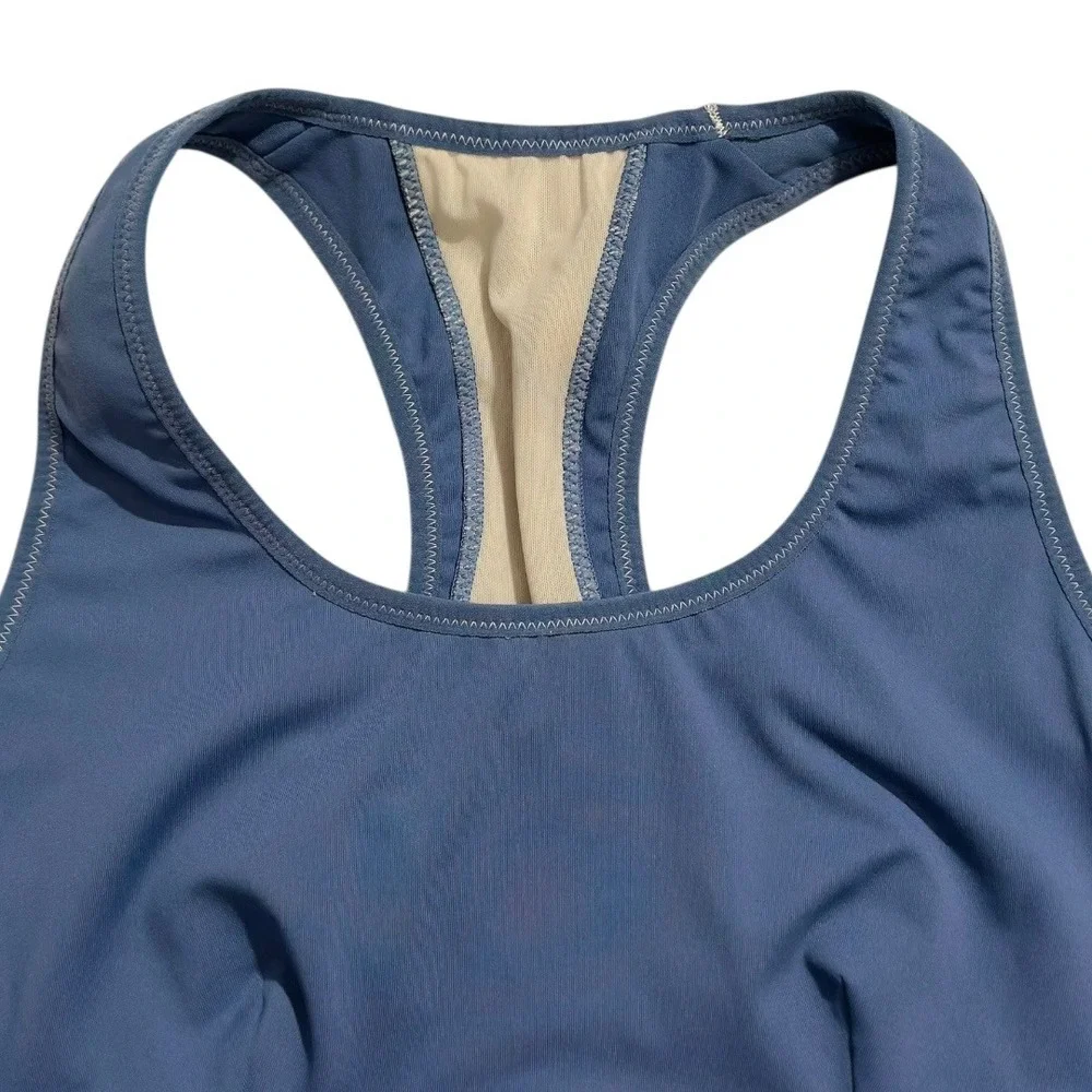 Fabletics Belle Racerback High-Impact Sports Bra Elemental Blue & White Athletic